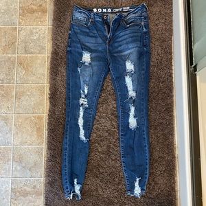 SONG curvy distressed dark wash skinny jeans